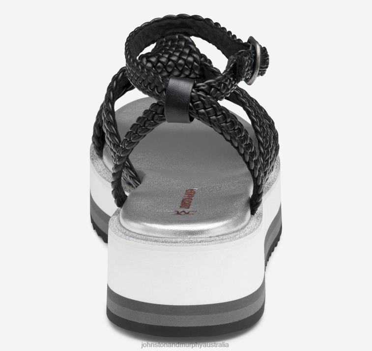 Shoes Black Faux Leather Upper XB6RX1242 Johnston & Murphy Women Grace Woven Sandal - Image 3