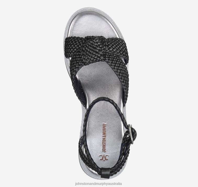 Shoes Black Faux Leather Upper XB6RX1242 Johnston & Murphy Women Grace Woven Sandal - Image 4
