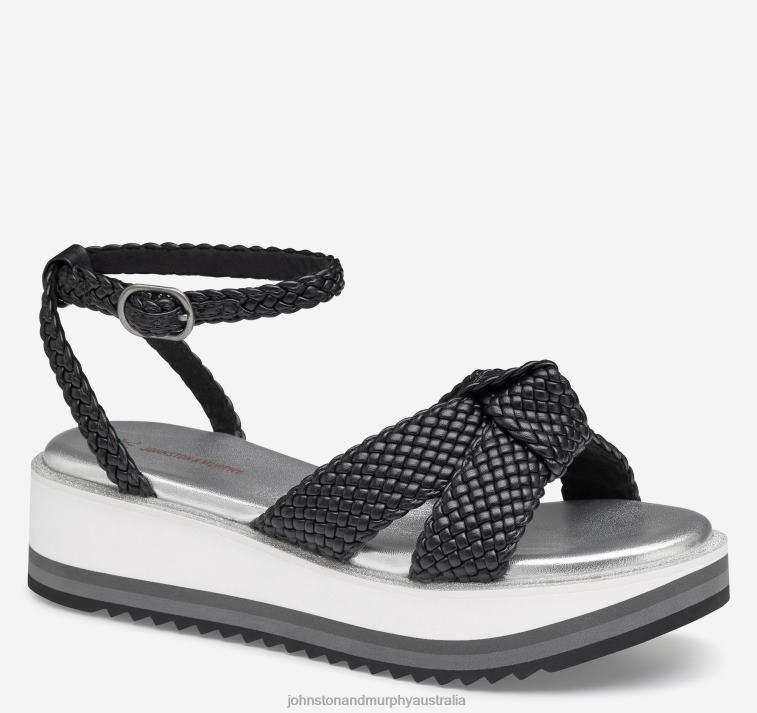 Shoes Black Faux Leather Upper XB6RX1242 Johnston & Murphy Women Grace Woven Sandal - Image 1