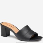 Shoes Black Glove Leather XB6RX1189 Johnston & Murphy Women Evelyn Slide