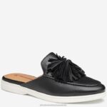 Shoes Black Glove Leather XB6RX1209 Johnston & Murphy Women Darlene Fringed Mule