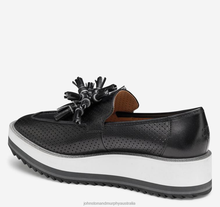Shoes Black Glove Leather XB6RX1217 Johnston & Murphy Women Gracelyn Perfed Tassel Slip-On - Image 2