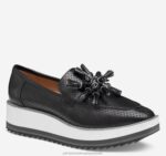 Shoes Black Glove Leather XB6RX1217 Johnston & Murphy Women Gracelyn Perfed Tassel Slip-On