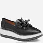 Shoes Black Glove Leather XB6RX1217 Johnston & Murphy Women Gracelyn Perfed Tassel Slip-On