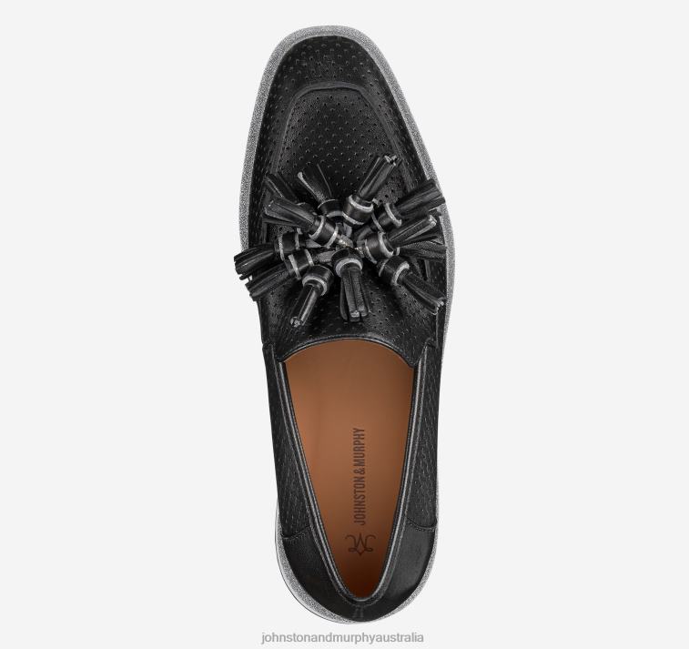 Shoes Black Glove Leather XB6RX1217 Johnston & Murphy Women Gracelyn Perfed Tassel Slip-On - Image 4