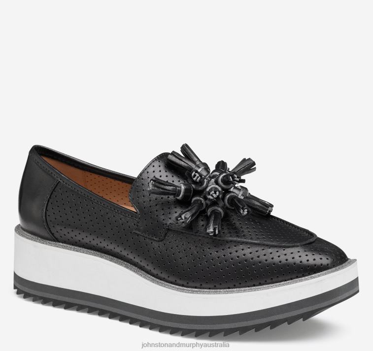 shoes_black_glove_leather_xb6rx1217_johnston_murphy_women_gracelyn_perfed_tassel_slip_on.jpg Shoes Black Glove Leather XB6RX1217 Johnston & Murphy Women Gracelyn Perfed Tassel Slip-On - Image 1