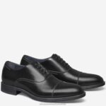 Shoes Black Italian Calfskin XB6RX234 Johnston & Murphy Men Flynch Cap Toe