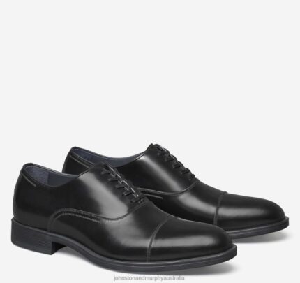 Shoes Black Italian Calfskin XB6RX234 Johnston & Murphy Men Flynch Cap Toe