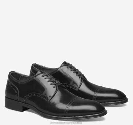 Shoes Black Italian Calfskin XB6RX302 Johnston & Murphy Men Flynn Cap Toe