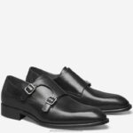 Shoes Black Italian Calfskin XB6RX371 Johnston & Murphy Men Ellsworth Double-Buckle Monk Strap