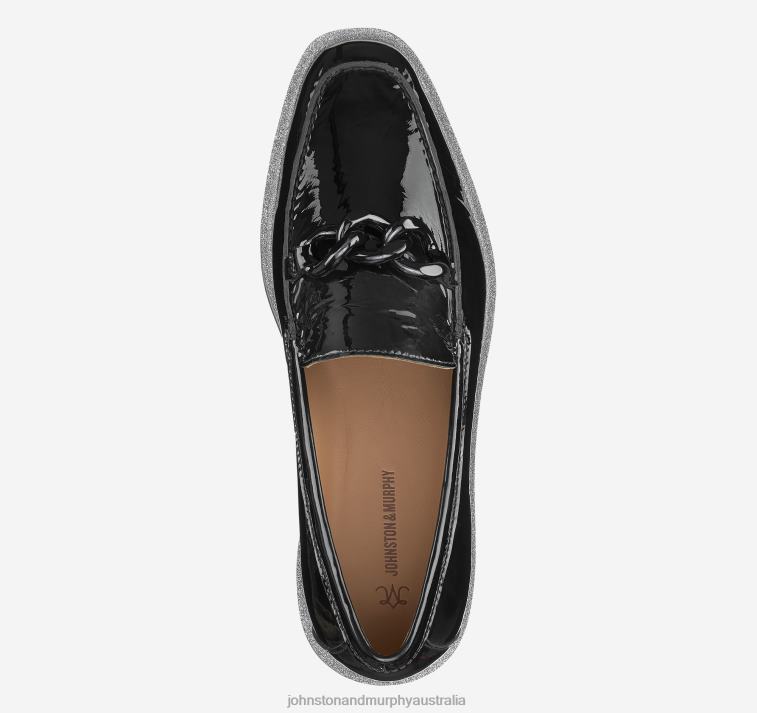 Shoes Black Patent Leather XB6RX1263 Johnston & Murphy Women Gracelyn Chain Loafer - Image 4
