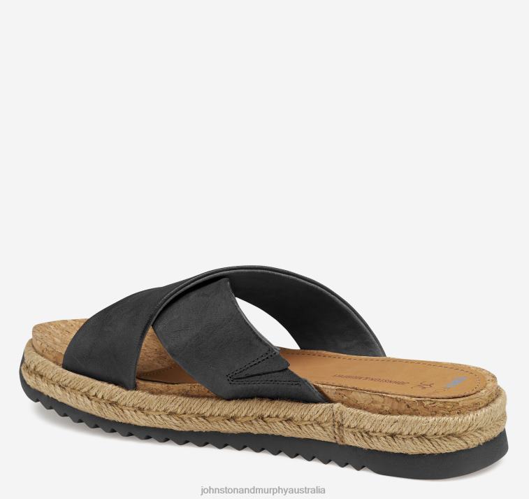 Shoes Black Washed Sheepskin XB6RX1196 Johnston & Murphy Women Michelle Cross-Strap Slide - Image 2