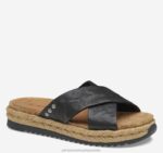 Shoes Black Washed Sheepskin XB6RX1196 Johnston & Murphy Women Michelle Cross-Strap Slide