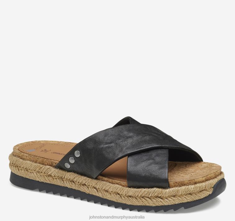 Shoes Black Washed Sheepskin XB6RX1196 Johnston & Murphy Women Michelle Cross-Strap Slide - Image 1