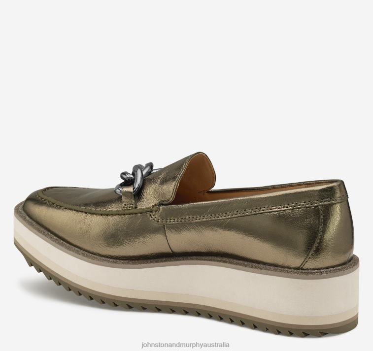 Shoes Bronze Metallic Sheepskin XB6RX1262 Johnston & Murphy Women Gracelyn Chain Loafer - Image 2