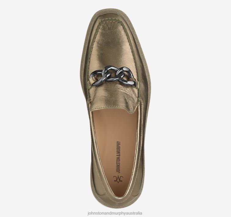 Shoes Bronze Metallic Sheepskin XB6RX1262 Johnston & Murphy Women Gracelyn Chain Loafer - Image 4