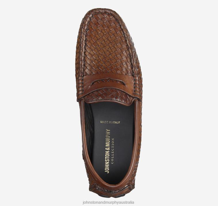 Shoes Brown Italian Calfskin XB6RX242 Johnston & Murphy Men Dayton Woven Penny - Image 2