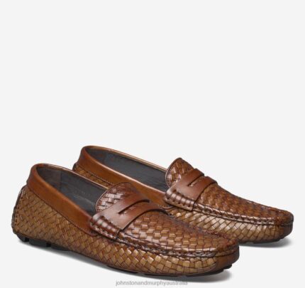 Shoes Brown Italian Calfskin XB6RX242 Johnston & Murphy Men Dayton Woven Penny