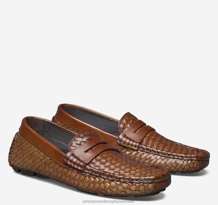 Shoes Brown Italian Calfskin XB6RX242 Johnston & Murphy Men Dayton Woven Penny - Image 1