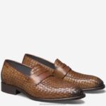 Shoes Brown Italian Calfskin XB6RX277 Johnston & Murphy Men Ellsworth Woven Penny
