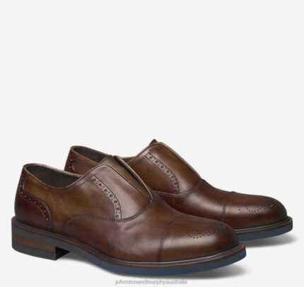 Shoes Brown Italian Calfskin XB6RX370 Johnston & Murphy Men Hartley Laceless Cap Toe