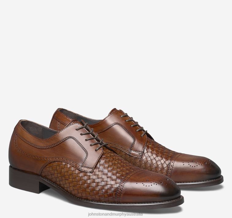 Shoes Brown Italian Woven Calfskin XB6RX182 Johnston & Murphy Men Ellsworth Cap Toe - Image 1