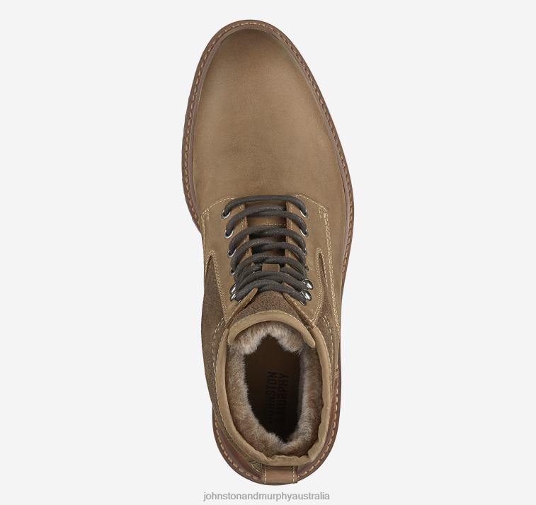 Shoes Brown Oiled Full Grain/Shearling XB6RX384 Johnston & Murphy Men Barrett Plain Toe Shearling Boot - Image 2