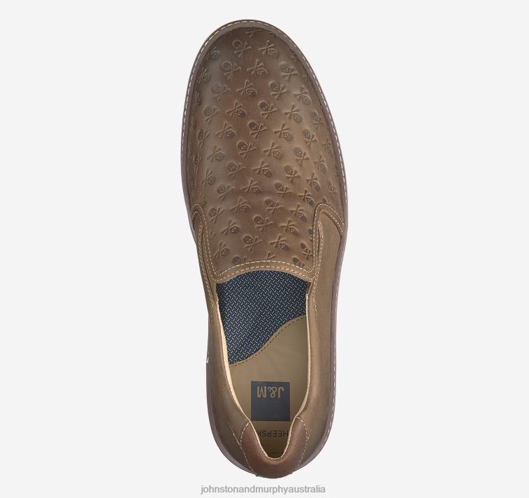 Shoes Brown Oiled Full Grain XB6RX26 Johnston & Murphy Men McGuffey Skull Embossed Slip-On - Image 2