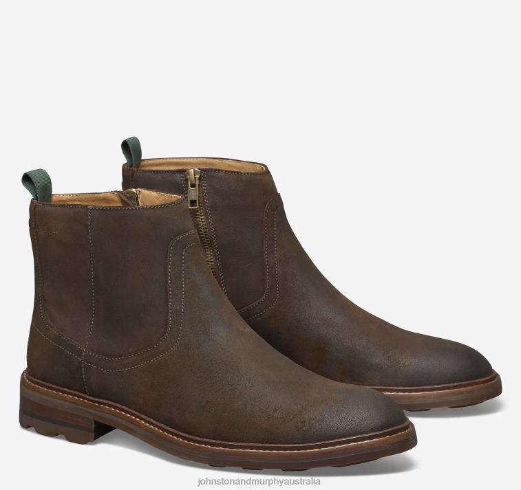 Shoes Brown Waxed English Suede XB6RX361 Johnston & Murphy Men Welch Zip Boot - Image 1