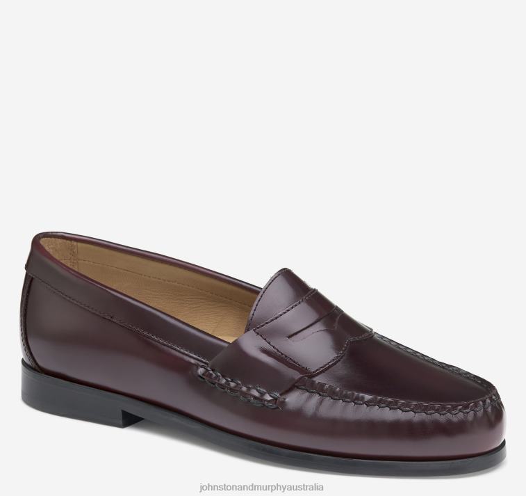 Shoes Burgundy Brush-Off Leather XB6RX163 Johnston & Murphy Men Hayes Penny - Image 1