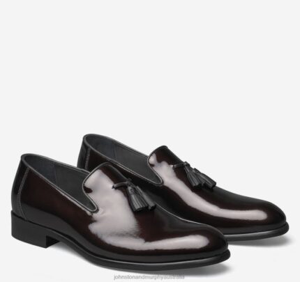 Shoes Burgundy Italian Textured Patent XB6RX366 Johnston & Murphy Men Highland Tassel Slip-On