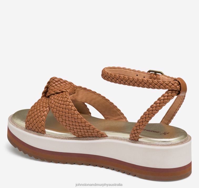 Shoes Cognac Faux Leather Upper XB6RX1233 Johnston & Murphy Women Grace Woven Sandal - Image 2