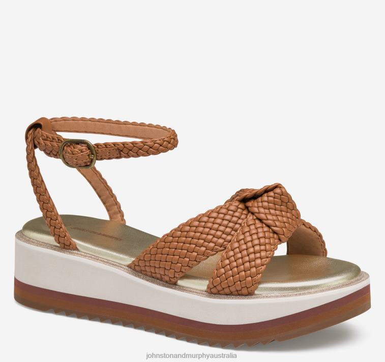 Shoes Cognac Faux Leather Upper XB6RX1233 Johnston & Murphy Women Grace Woven Sandal - Image 1