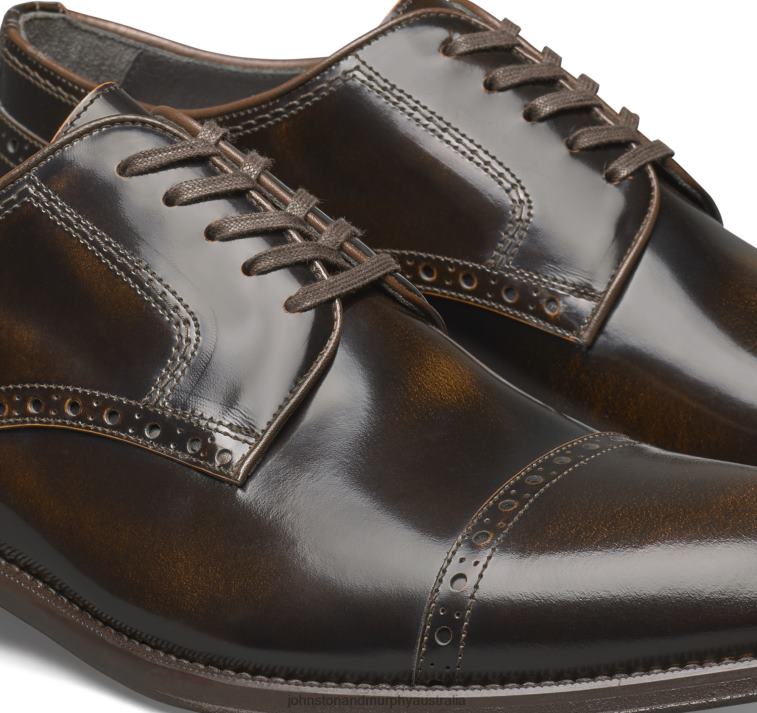 Shoes Cognac Italian Calfskin XB6RX322 Johnston & Murphy Men Flynn Cap Toe - Image 5