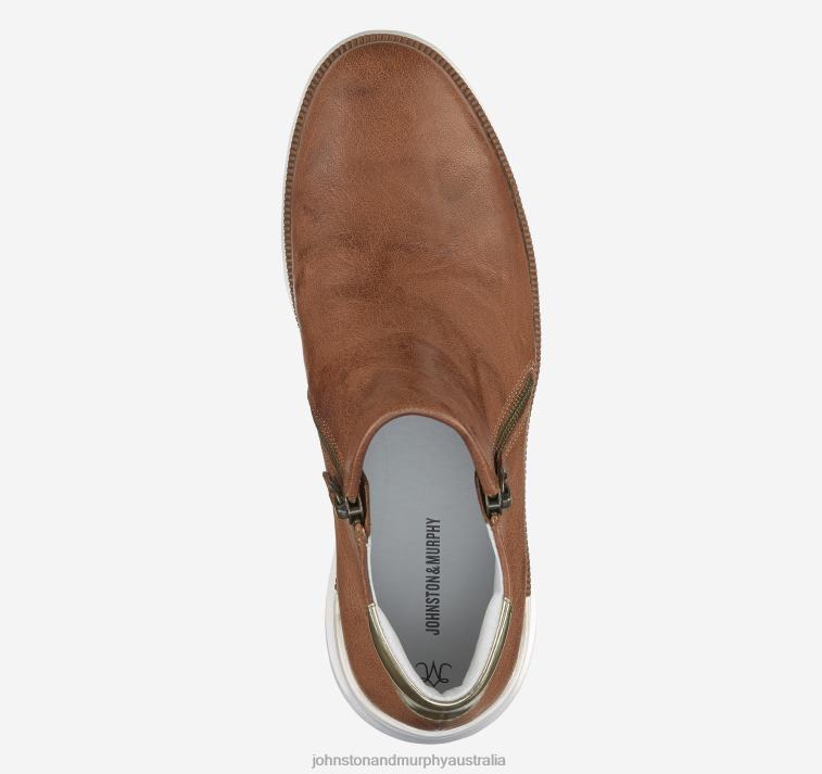 Shoes Cognac Italian Washed Sheepskin XB6RX1228 Johnston & Murphy Women Emery Zip Bootie - Image 4