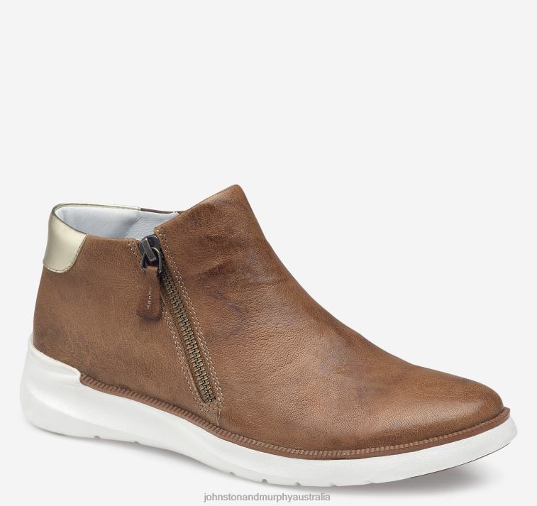 Shoes Cognac Italian Washed Sheepskin XB6RX1228 Johnston & Murphy Women Emery Zip Bootie - Image 1