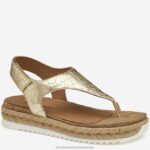 Shoes Gold Croc-Embossed Sheepskin XB6RX1197 Johnston & Murphy Women Michelle Thong Sandal
