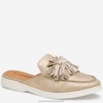 Shoes Gold Metallic Kid Suede XB6RX1208 Johnston & Murphy Women Darlene Fringed Mule