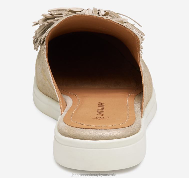 Shoes Gold Metallic Kid Suede XB6RX1208 Johnston & Murphy Women Darlene Fringed Mule - Image 3