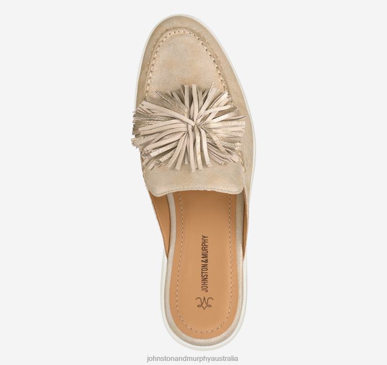 Shoes Gold Metallic Kid Suede XB6RX1208 Johnston & Murphy Women Darlene Fringed Mule - Image 4