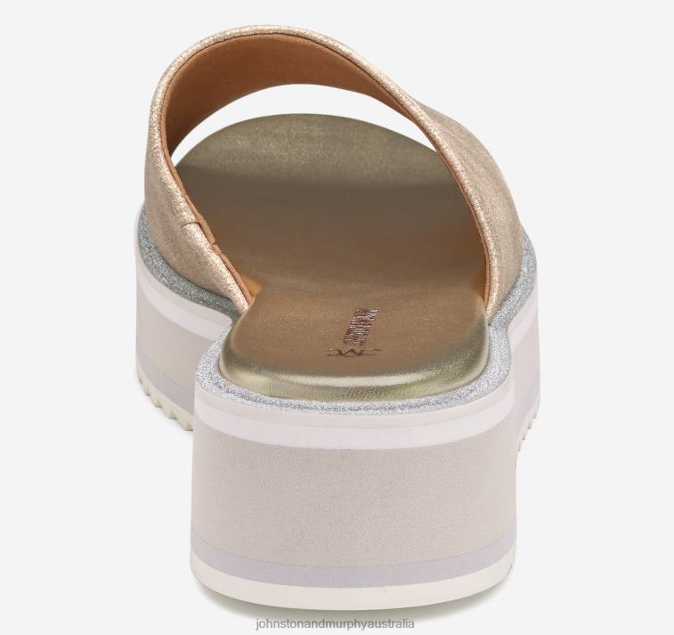 Shoes Gold Metallic Kid Suede XB6RX1214 Johnston & Murphy Women Grace Slide - Image 3