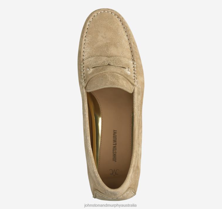 Shoes Gold Metallic Kid Suede XB6RX1271 Johnston & Murphy Women Maggie Penny - Image 2