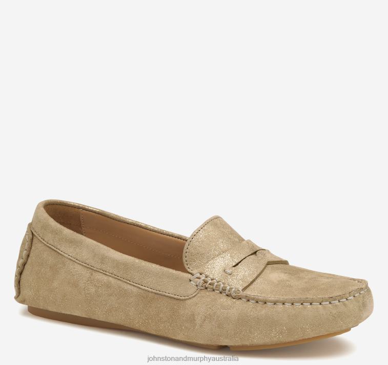 Shoes Gold Metallic Kid Suede XB6RX1271 Johnston & Murphy Women Maggie Penny - Image 1