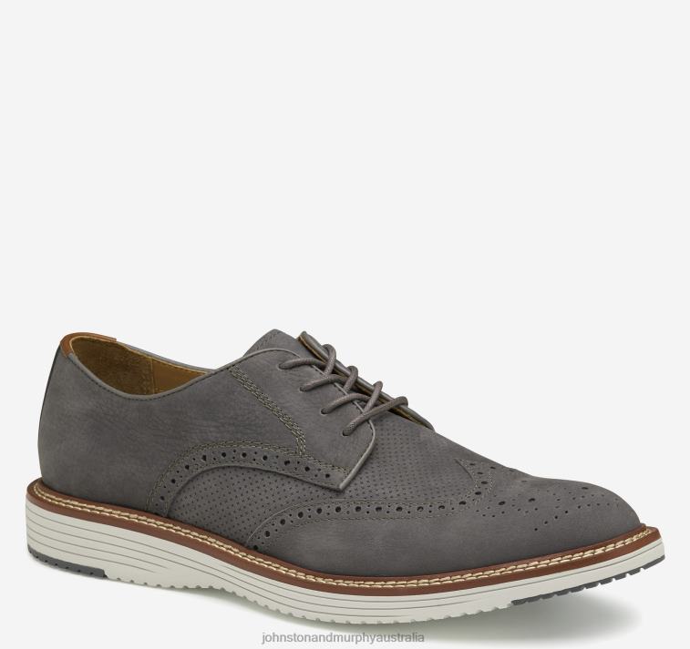 Shoes Gray Nubuck XB6RX245 Johnston & Murphy Men Upton Embossed Wingtip - Image 1