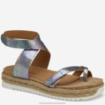 Shoes Ice Iridescent Snake-Embossed Sheepskin XB6RX1215 Johnston & Murphy Women Michelle Ankle-Strap Thong Sandal