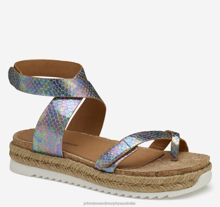 Shoes Ice Iridescent Snake-Embossed Sheepskin XB6RX1215 Johnston & Murphy Women Michelle Ankle-Strap Thong Sandal - Image 1