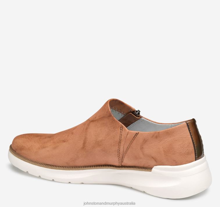 Shoes Light Tan Washed Sheepskin XB6RX1219 Johnston & Murphy Women Emery Zip Sneaker - Image 2