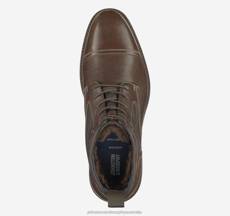 Shoes Mahogany Full Grain/Shearling XB6RX334 Johnston & Murphy Men XC Flex Raleigh Cap Toe Shearling Boot - Image 2