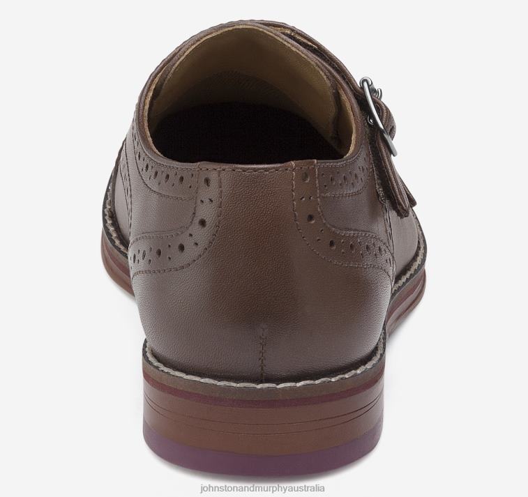 Shoes Mahogany Full Grain XB6RX1353 Johnston & Murphy Boy Big Kid Conard Double-Buckle Monk Strap - Image 3