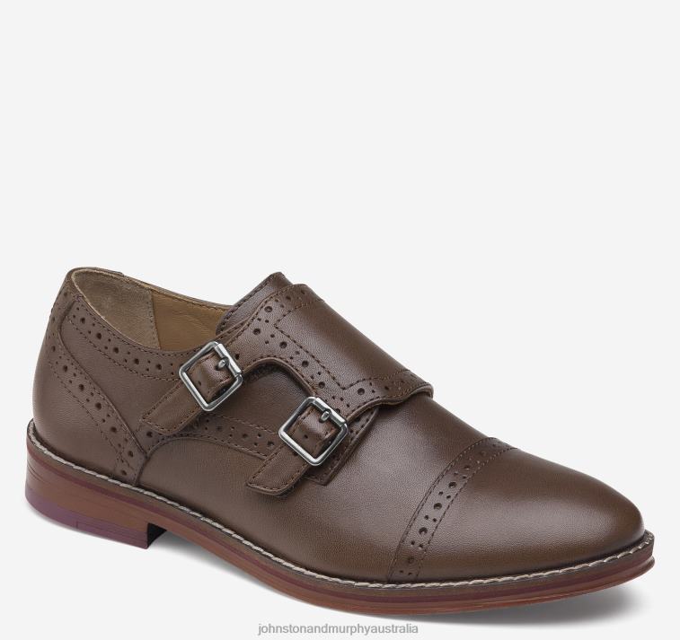 Shoes Mahogany Full Grain XB6RX1353 Johnston & Murphy Boy Big Kid Conard Double-Buckle Monk Strap - Image 1